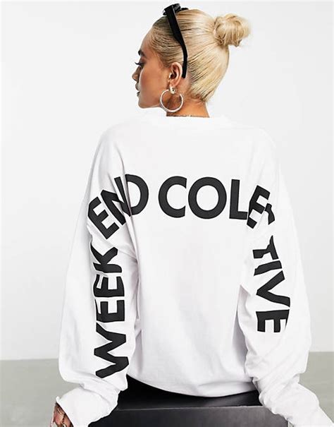 Asos Weekend Collective Langärmliges Oversize Shirt In Weiß Mit