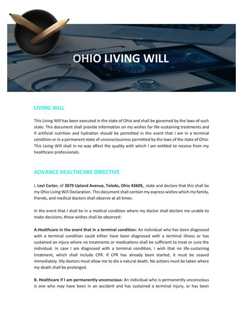 Ohio Living Will Template