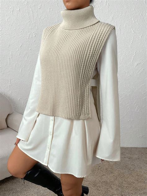 Shein Essnce Turtleneck Split Hem Sweater Vest Without Blouse Shein Usa