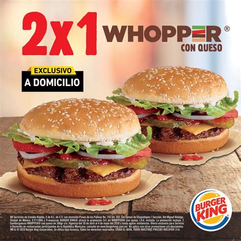 2x1 En Hamburguesas Whopper Con Queso En Burger King Al Pedir Por Uber Eats