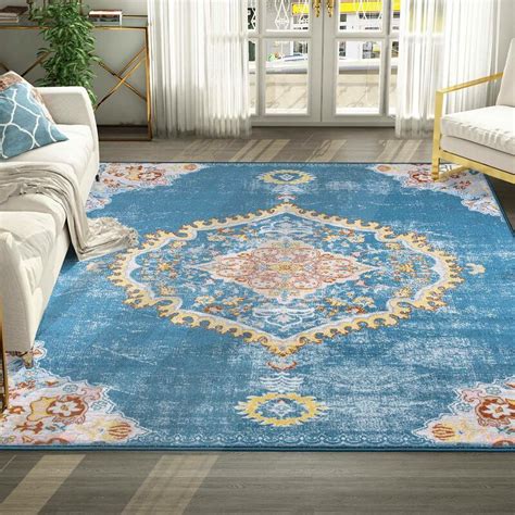 Bungalow Rose French Country Farmhouse Style Blue Area Rug | Wayfair.ca