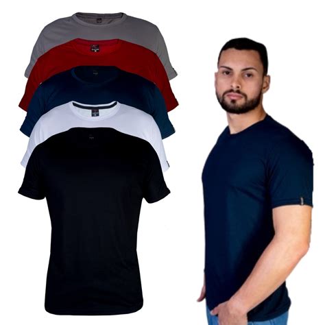 Kit 5 Camisetas Masculinas Slim Básicas Coloridas Premium Escorrega o