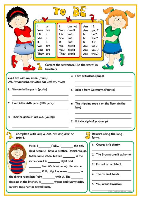 Verb To Be Esl Worksheets