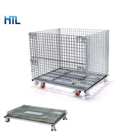 Large Galvanized Warehouse Logistic Foldable Metal Pallet Wire Basket