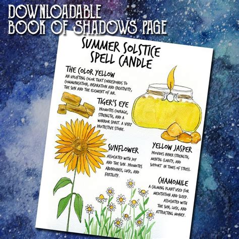 Summer Solstice Spell Candle Book Of Shadows Page