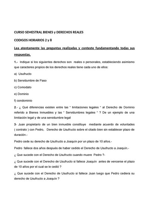 Casos Practicos Derechos Reales Curso Semestral Bienes Y Derechos