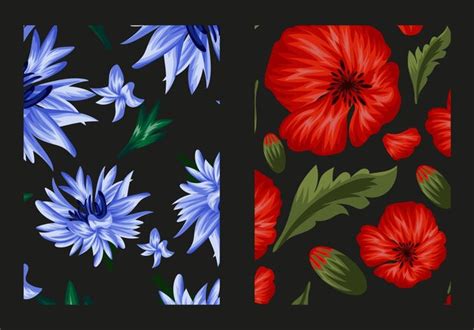 Premium Vector Set Of Two Seamless Floral Patterns Consisting Of