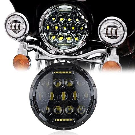 Motorcycle Round Headlights Inch Led Headlight With Drl Halo Ring For