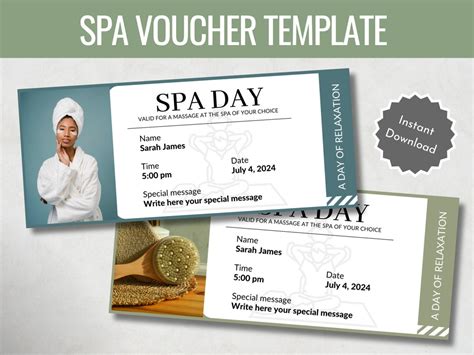 Editable Spa Day Voucher Personalized Massage Coupon Printable Gift