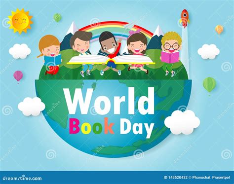 World Book Day Kid Reading Books Education Concept Happy Book Day