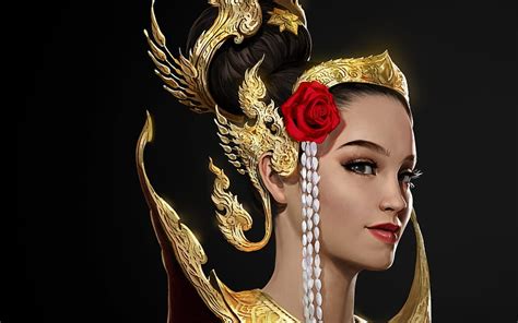 Kanok Sida Fantasy Red Face Girl Queen Golden Black Rose St