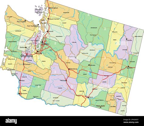 Washington Highly Detailed Editable Political Map With Labeling Stock