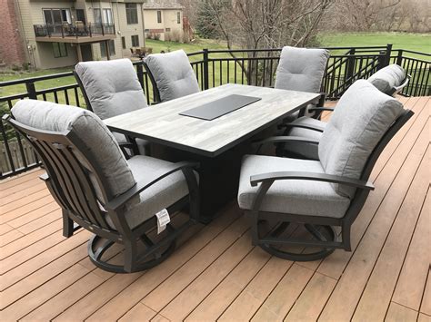 Gray Patio Furniture And Fire Pit Table By Ow Lee Curl Up In These