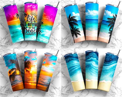 Beach 20 Oz Skinny Tumbler Sublimation Bundle Seamless Etsy