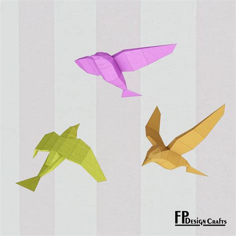 Birds On Wall Papercraft Low Poly Birds D Origami Birds Decor Birds