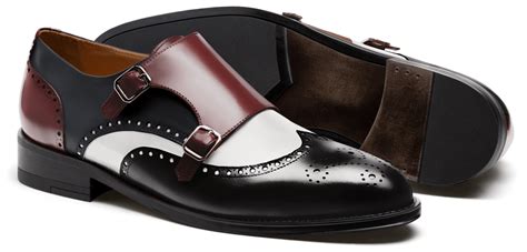 Double Monk Brogue Shoes Black White Blue Oxblood Flora Leather