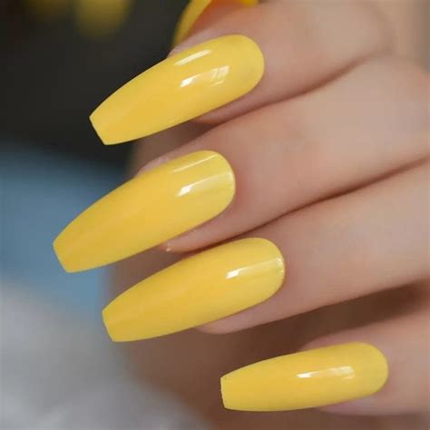 Eda Luxury Beauty Yellow Press On Nails False Nails Shiny Etsy