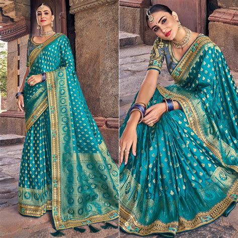 Blue Woven Banarasi Silk Saree With Tassels