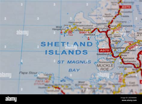 The Shetland Islands And Surrounding Areas Shown On A Road Map Or