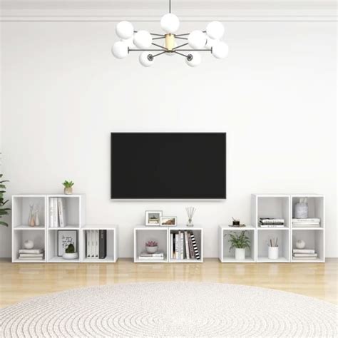 Tmishion Ensemble De Meubles Tv Pcs Blanc Agglom R Cdiscount Maison