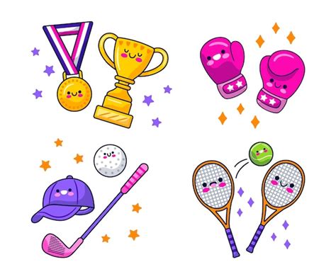 Free Vector Kawaii Sports Sticker Collection