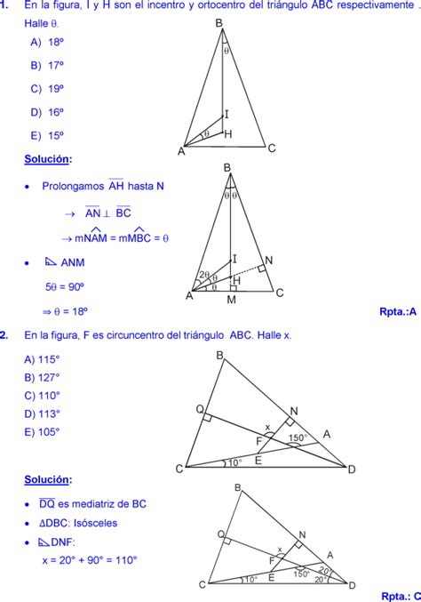 Puntos Notables En El Tri Ngulo Ejercicios Resueltos Pdf