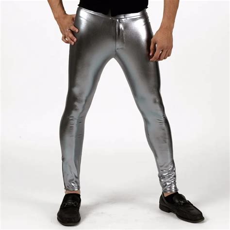 Speerise Men Shiny Lycra Mid Waist Leggings Metallic Spandex Full