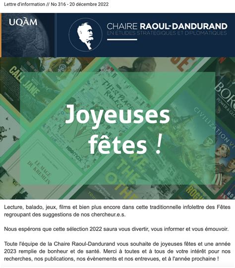 Lettre dinformation no 316 Les suggestions des Fêtes Chaire Raoul