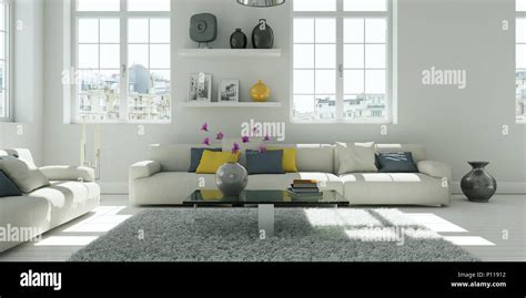 modern white living room interior design Stock Photo - Alamy