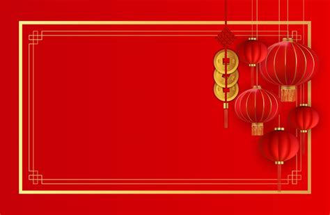 Abstract Chinese Holiday Background With Hanging Lanterns And Gold