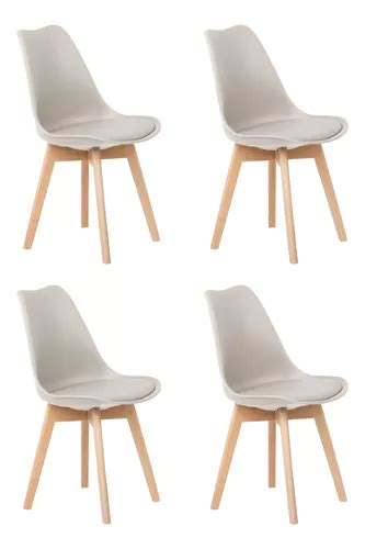 Kit Cadeiras Jantar Eames Wood Leda Design Estofada Nude M