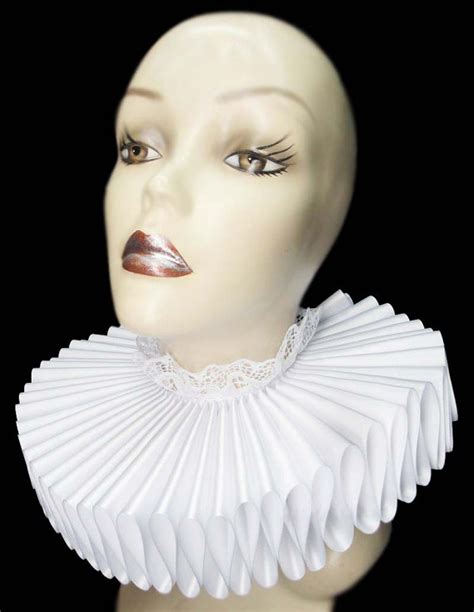 Ruffled Collar White Satin Tall Wide Elizabethan Neck Ruff Victorian