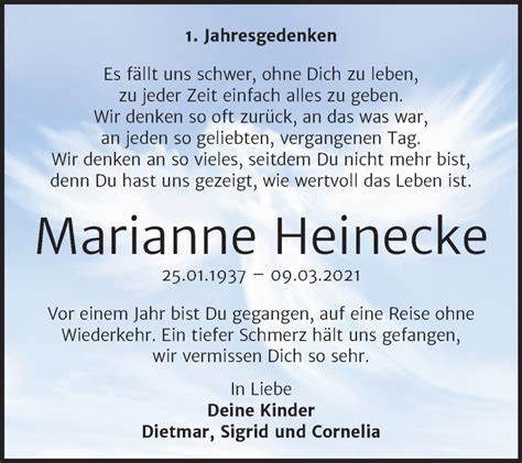 Traueranzeigen Von Marianne Heinecke Abschied Nehmen De