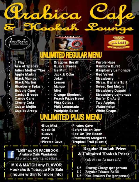 Menu At Arabica Cafe Plantation W Broward Blvd