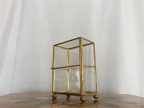 Small Glass Display Case Vintage Gold Metal Edged Shelf Etsy Glass Display Case Display