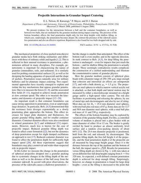 Pdf Projectile Interactions In Granular Impact Cratering Dokumen Tips