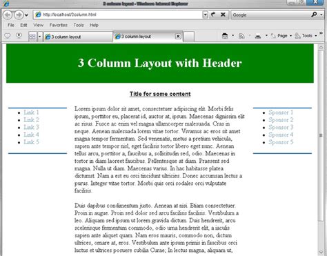 CSS - Three Column Layout with Header -Absolute Positioning | HTML ...