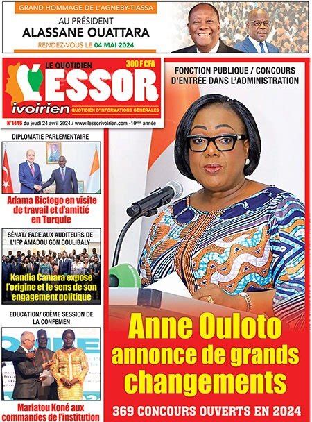 Titrologie De LEssor Ivoirien N1446 Du Jeudi 25 Avril 2024 Abidjan