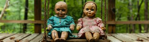 Creepy Porcelain Dolls On Porch Swing Halloween Decoration Spooky And