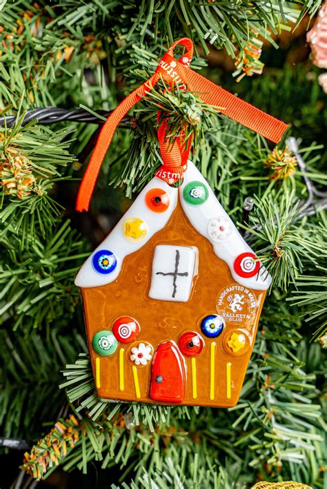 Hand Blown Gingerbread House Ornament Valletta Glass