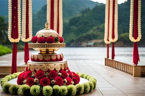 Premium Photo | A wedding cake with flowers on it