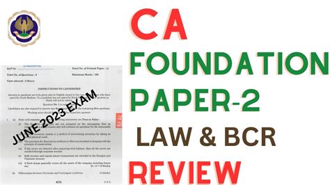 CA FOUNDATION LAW AND BCR PAPER REVIRW FOR JUNE 2023 EXAM YouTube