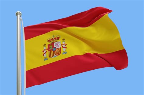 Bandeira Da Espanha No Mastro Da Bandeira Balan Ando Ao Vento Isolado