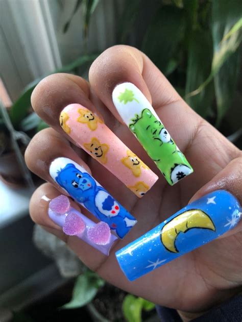 Xxl Square Nails Aesthetic Tiktok Carebears Longnails 3dnails