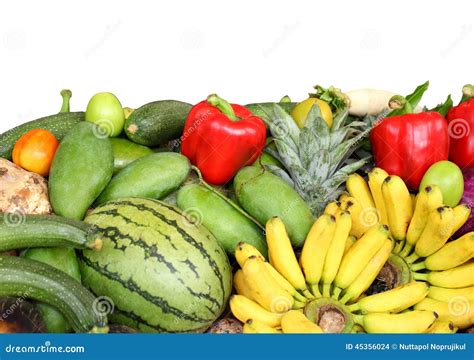 Variedade De Frutas E Legumes Frescas Isolada No Branco Foto De Stock