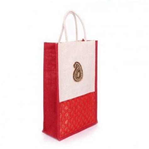 Jute Red And White Designer Thamboolam Bag Bag Size Inches 12 X 10