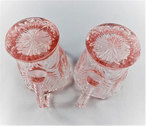 Vintage Pink Glass Breakfast Set Mosser Glass Inverted Thistle Pattern Creamer And Sugar Bowl