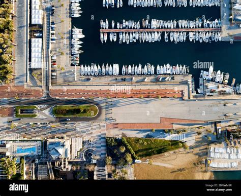 Port Olimpic or Olympic port aerial view Barcelona Catalonia Spain ...