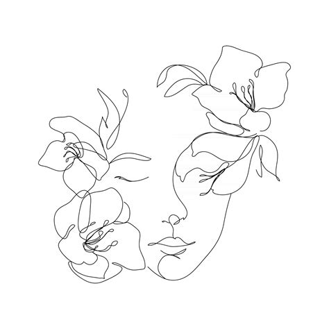 arte lineal de mujeres y flores niña con flores y hojas de dibujo