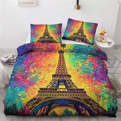 Housse De Couette 140X200 Tour Eiffel Paris Parure De Lit 1 Personne